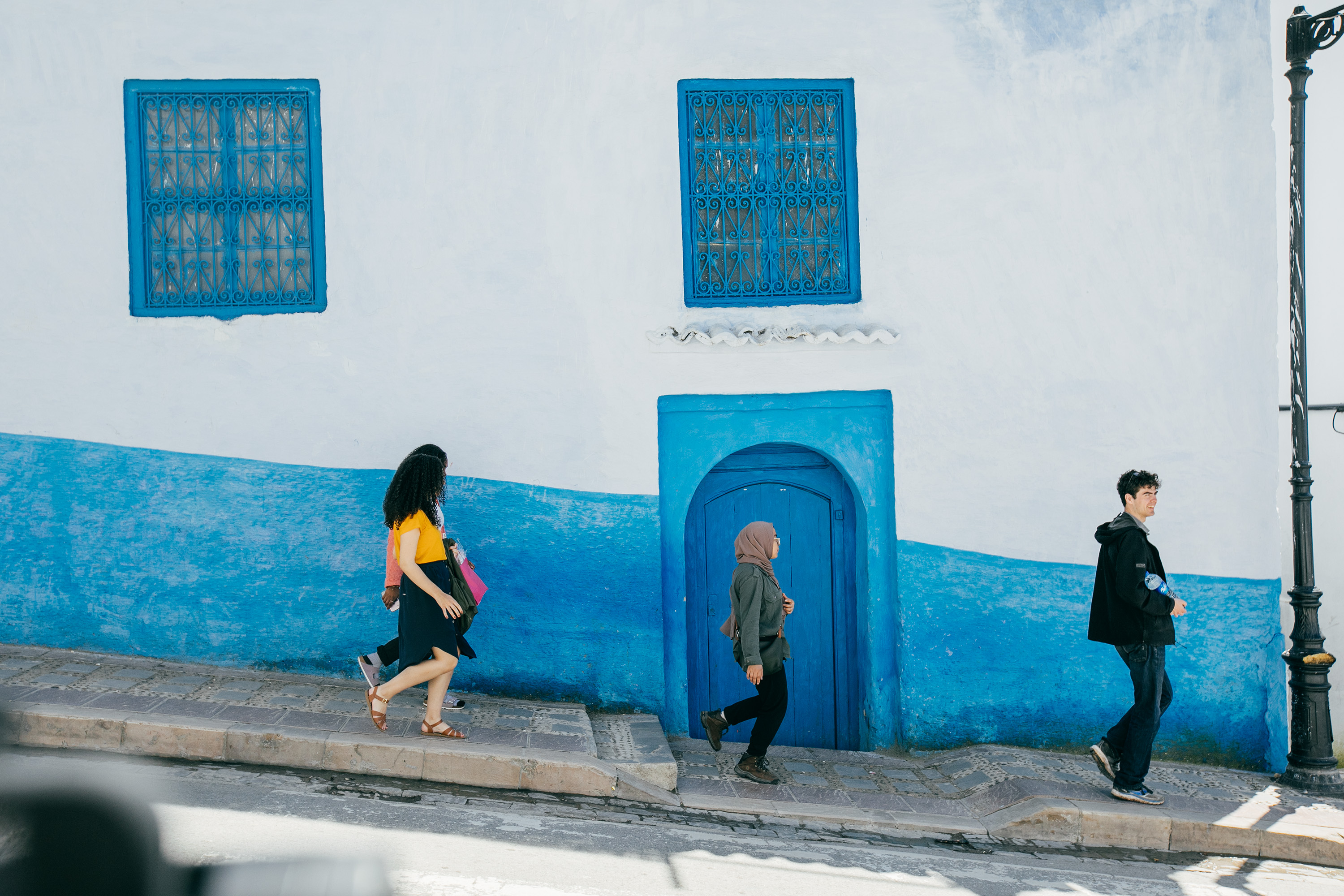 Students walking in Morocco.