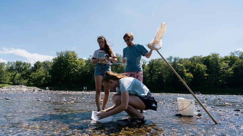 Students conducting research in the White River of Vermont.