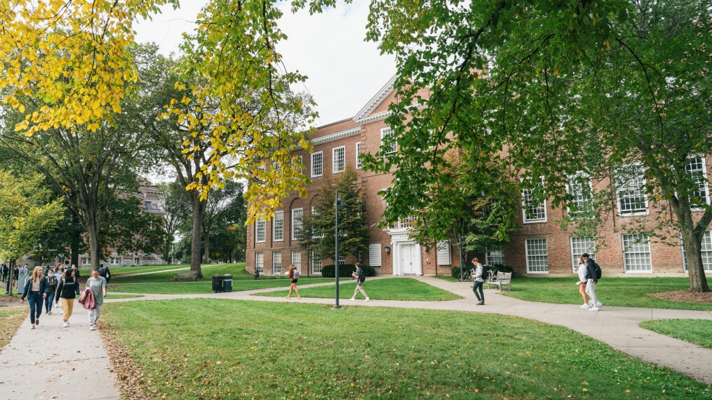 Students walking across campus